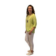 Load image into Gallery viewer, Plain Lime green cotton round neck top for women. (A162)