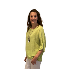 Load image into Gallery viewer, Plain Lime green cotton round neck top for women. (A162)