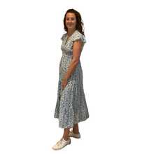 Load image into Gallery viewer, Ladies Turquoise blue V neck button front floral dress (A169)