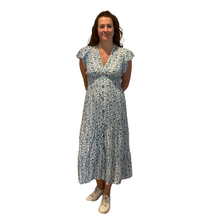 Load image into Gallery viewer, Ladies Turquoise blue V neck button front floral dress (A169)