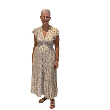 Load image into Gallery viewer, Ladies beige V neck button front floral dress (A169)
