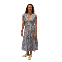 Load image into Gallery viewer, Ladies Royal blue V neck button front floral dress (A169)