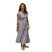 Load image into Gallery viewer, Ladies Royal blue V neck button front floral dress (A169)