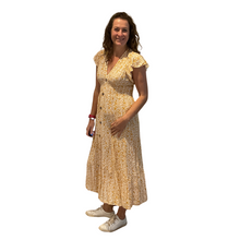 Load image into Gallery viewer, Ladies Mustard V neck button front floral dress (A169)