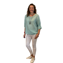 Load image into Gallery viewer, Plain Mint green cotton round neck top for women. (A162)