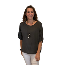 Load image into Gallery viewer, Plain Dark charcoal cotton round neck top for women. (A162)