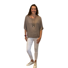 Load image into Gallery viewer, Plain Mocha cotton round neck top for women. (A162)