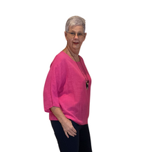 Load image into Gallery viewer, Plain Fuchsia pink cotton round neck top for women. (A162)