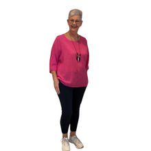 Load image into Gallery viewer, Plain Fuchsia pink cotton round neck top for women. (A162)