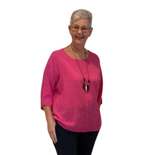 Load image into Gallery viewer, Plain Fuchsia pink cotton round neck top for women. (A162)