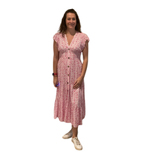 Load image into Gallery viewer, Ladies Pink V neck button front floral dress (A169)