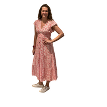 Load image into Gallery viewer, Ladies Red V neck button front floral dress (A169)