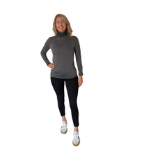 Load image into Gallery viewer, Dark grey Ruffle Neck Polo Neck with Frill Sleeves - Elegant Women's Top for All Occasions A175