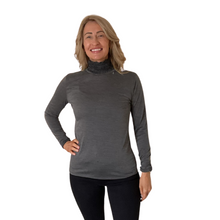 Load image into Gallery viewer, Dark grey Ruffle Neck Polo Neck with Frill Sleeves - Elegant Women's Top for All Occasions A175