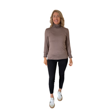 Load image into Gallery viewer, Mocha Ruffle Neck Polo Neck with Frill Sleeves - Elegant Women's Top for All Occasions a175
