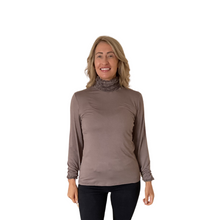 Load image into Gallery viewer, Mocha Ruffle Neck Polo Neck with Frill Sleeves - Elegant Women's Top for All Occasions a175
