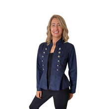 Load image into Gallery viewer, Navy Blue Military Style Short Jacket with Double Button Look
