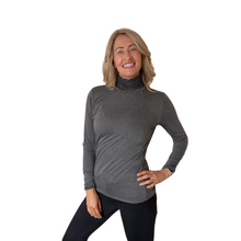 Load image into Gallery viewer, Dark grey Ruffle Neck Polo Neck with Frill Sleeves - Elegant Women's Top for All Occasions A175