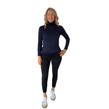 Load image into Gallery viewer, Navy blue Ruffle Neck Polo Neck with Frill Sleeves... Elegant Women's Top for All Occasions a175