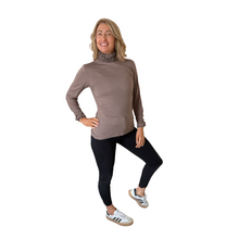 Load image into Gallery viewer, Mocha Ruffle Neck Polo Neck with Frill Sleeves - Elegant Women's Top for All Occasions a175