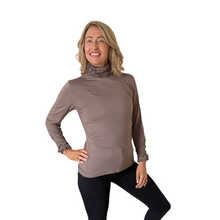 Load image into Gallery viewer, Mocha Ruffle Neck Polo Neck with Frill Sleeves - Elegant Women's Top for All Occasions a175