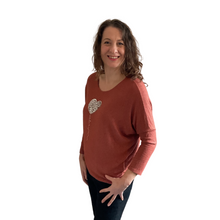 Load image into Gallery viewer, Burnt Orange Heart balloon soft knit top for women. (A156)