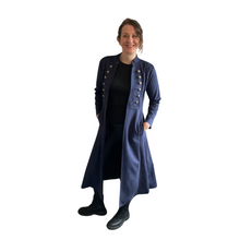 Load image into Gallery viewer, Navy Blue Long Military Jacket with Pockets -Very stylish jacket