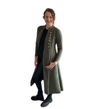 Load image into Gallery viewer, Khaki Green Long Military Jacket with Pockets -Very stylish jacket