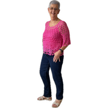 Load image into Gallery viewer, Fuchsia pink Diamond crochet top with undervest.
