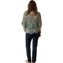 Load image into Gallery viewer, Khaki green Big Daisy crochet top with undervest.