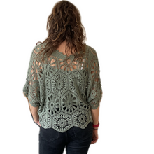 Load image into Gallery viewer, Khaki green Big Daisy crochet top with undervest.