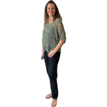 Load image into Gallery viewer, Khaki green Big Daisy crochet top with undervest.