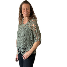 Load image into Gallery viewer, Khaki green Big Daisy crochet top with undervest.
