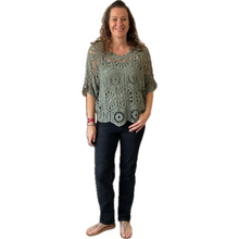 Load image into Gallery viewer, Khaki green Big Daisy crochet top with undervest.