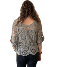 Load image into Gallery viewer, Mocha Big Daisy crochet top with undervest.