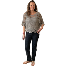 Load image into Gallery viewer, Mocha Big Daisy crochet top with undervest.
