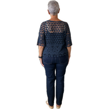 Load image into Gallery viewer, Navy blue Diamond crochet top with undervest.