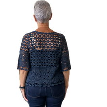 Load image into Gallery viewer, Navy blue Diamond crochet top with undervest.