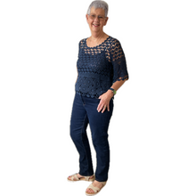 Load image into Gallery viewer, Navy blue Diamond crochet top with undervest.
