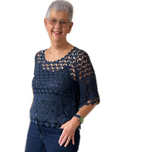 Load image into Gallery viewer, Navy blue Diamond crochet top with undervest.
