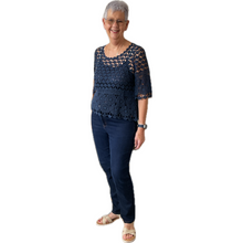 Load image into Gallery viewer, Navy blue Diamond crochet top with undervest.