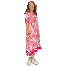 Load image into Gallery viewer, Fuchsia pink animal design floaty dress with pockets (A172)