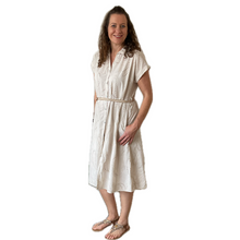 Load image into Gallery viewer, Women's Beige Anglaise Pattern cap sleeve belt dress (A173)