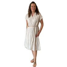 Load image into Gallery viewer, Women's Beige Anglaise Pattern cap sleeve belt dress (A173)