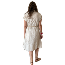 Load image into Gallery viewer, Women's Beige Anglaise Pattern cap sleeve belt dress (A173)