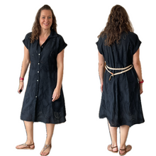 Load image into Gallery viewer, Women's Black Anglaise Pattern cap sleeve belt dress (A173)