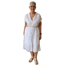 Load image into Gallery viewer, Women's White Anglaise Pattern cap sleeve belt dress (A173)