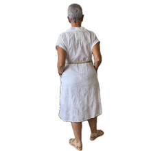 Load image into Gallery viewer, Women's White Anglaise Pattern cap sleeve belt dress (A173)