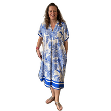 Load image into Gallery viewer, Royal blue animal design floaty dress with pockets (A172)