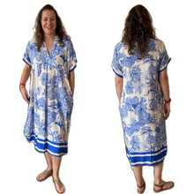 Load image into Gallery viewer, Royal blue animal design floaty dress with pockets (A172)